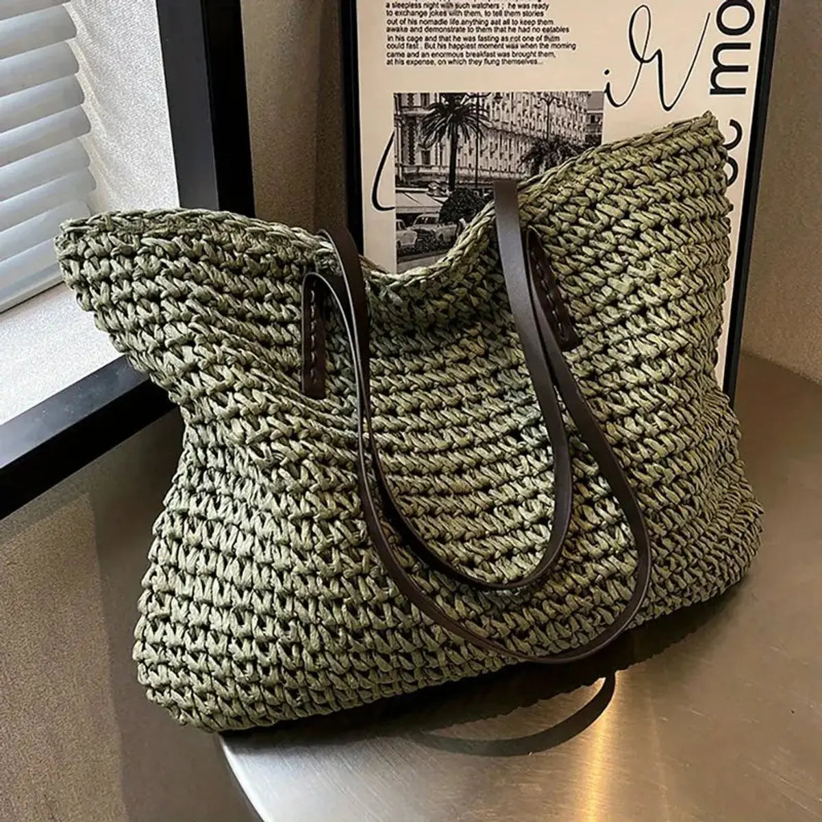 Women's Large Woven Raffia Bohemian Tote Bag