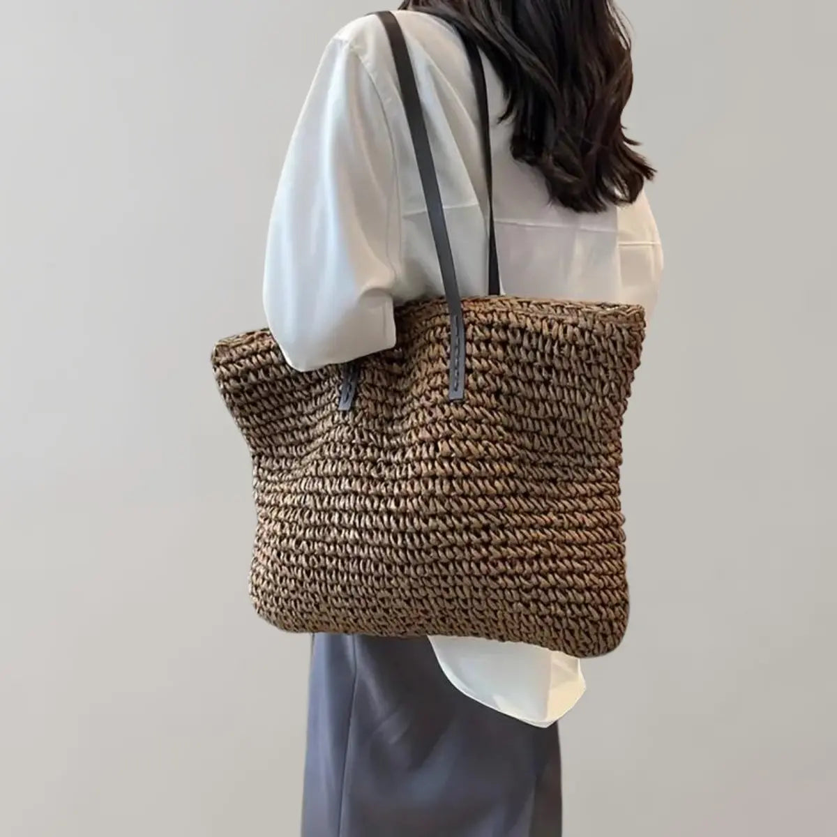 Women's Large Woven Raffia Bohemian Tote Bag