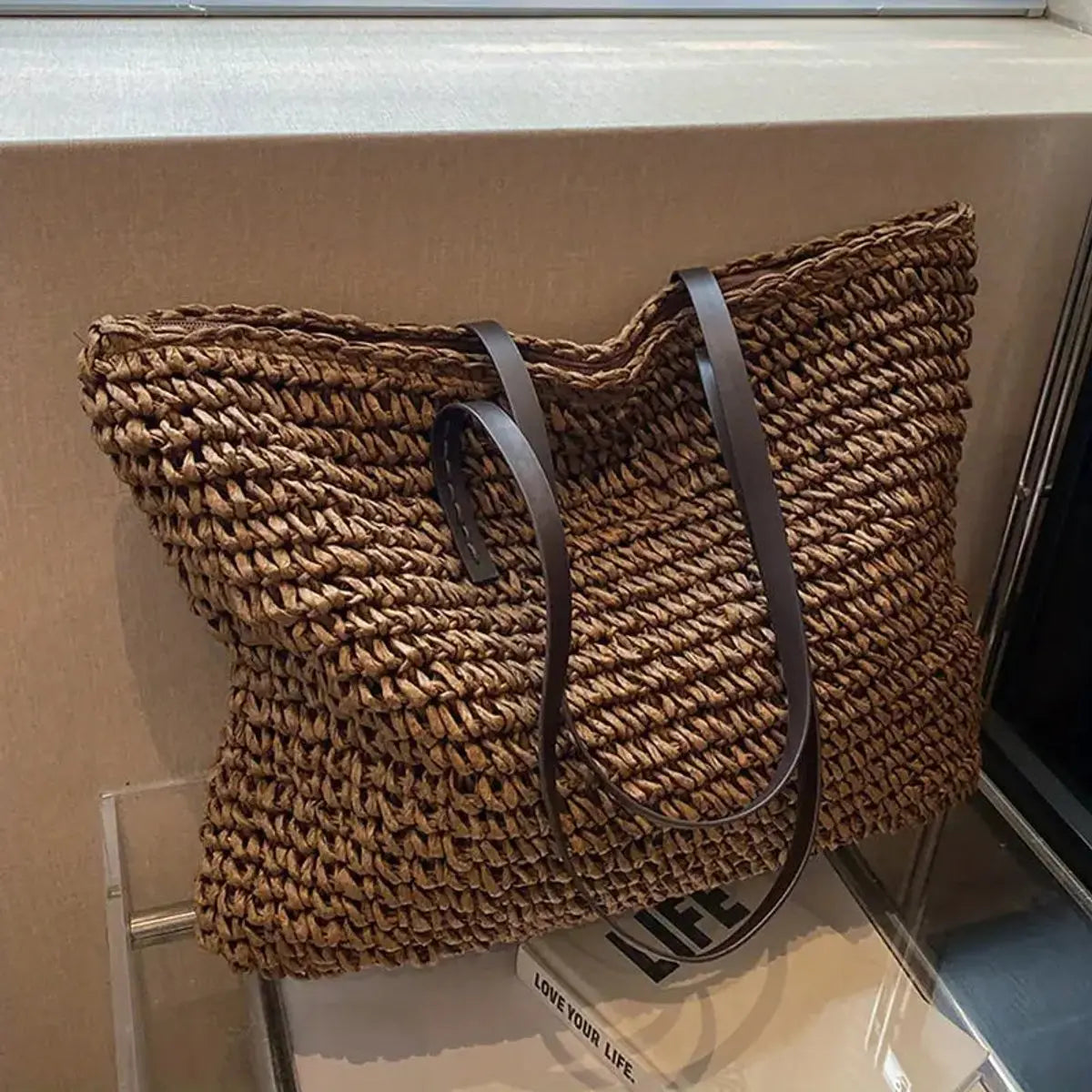 Women's Large Woven Raffia Bohemian Tote Bag