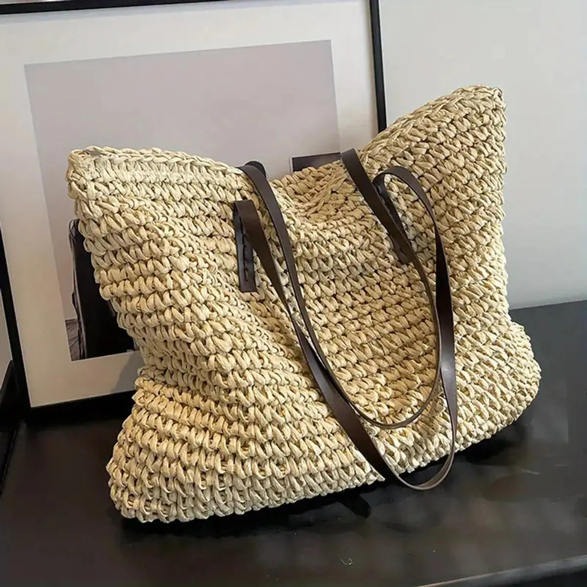 Women's Large Woven Raffia Bohemian Tote Bag