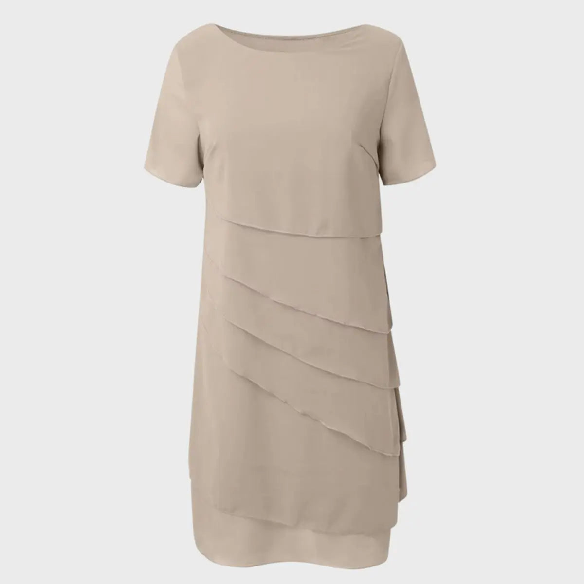 Women's Layered Chiffon Cocktail Party Dress Short Sleeve Tiered Midi