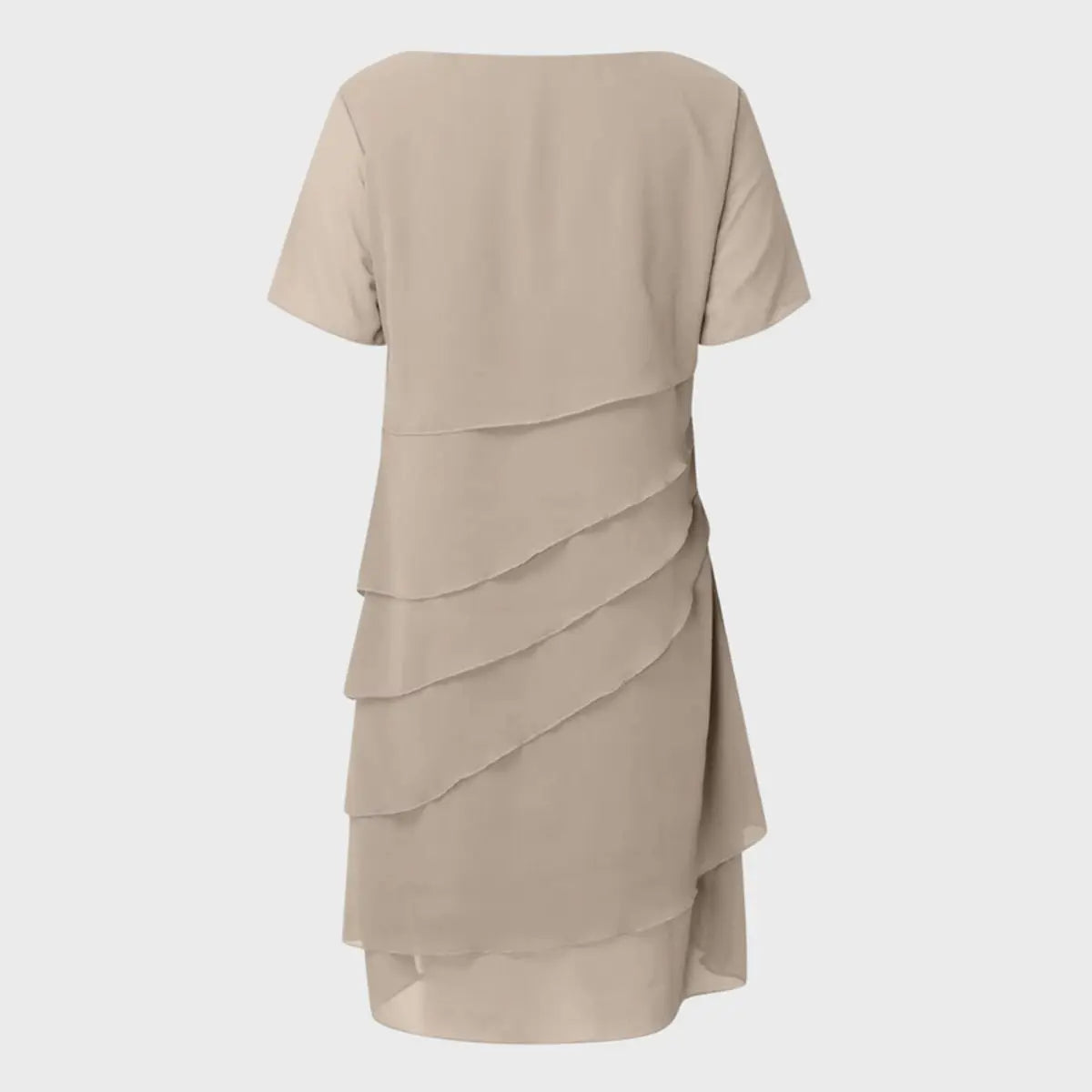 Women's Layered Chiffon Cocktail Party Dress Short Sleeve Tiered Midi