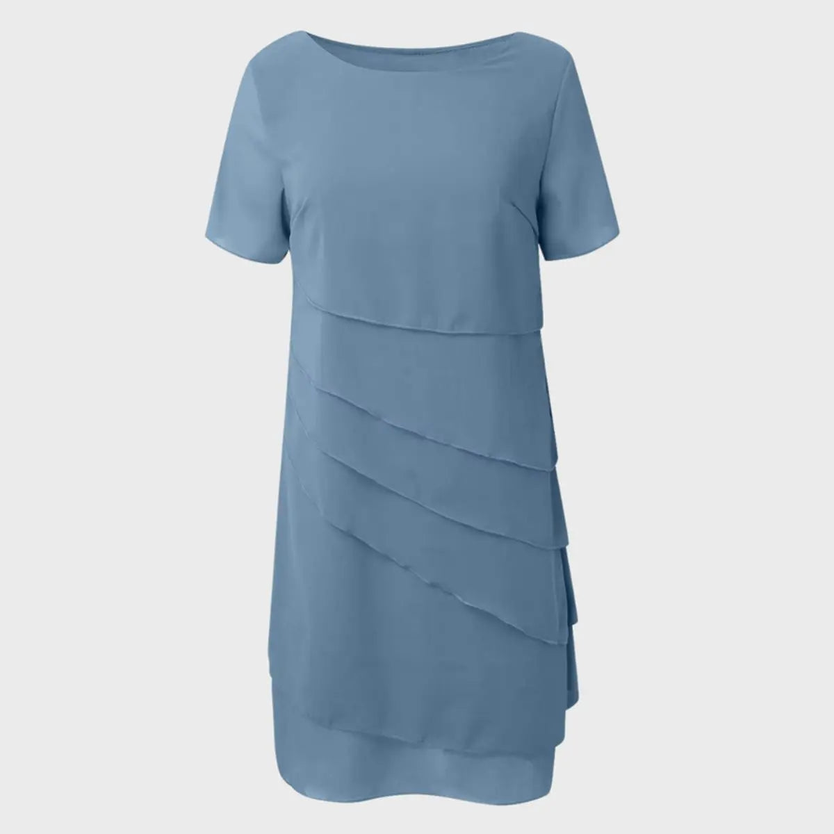 Women's Layered Chiffon Cocktail Party Dress Short Sleeve Tiered Midi
