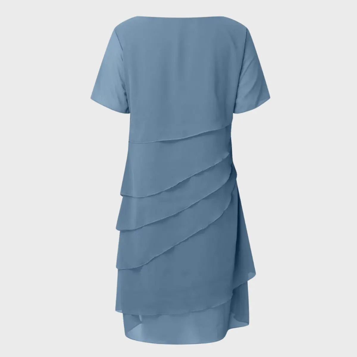Women's Layered Chiffon Cocktail Party Dress Short Sleeve Tiered Midi