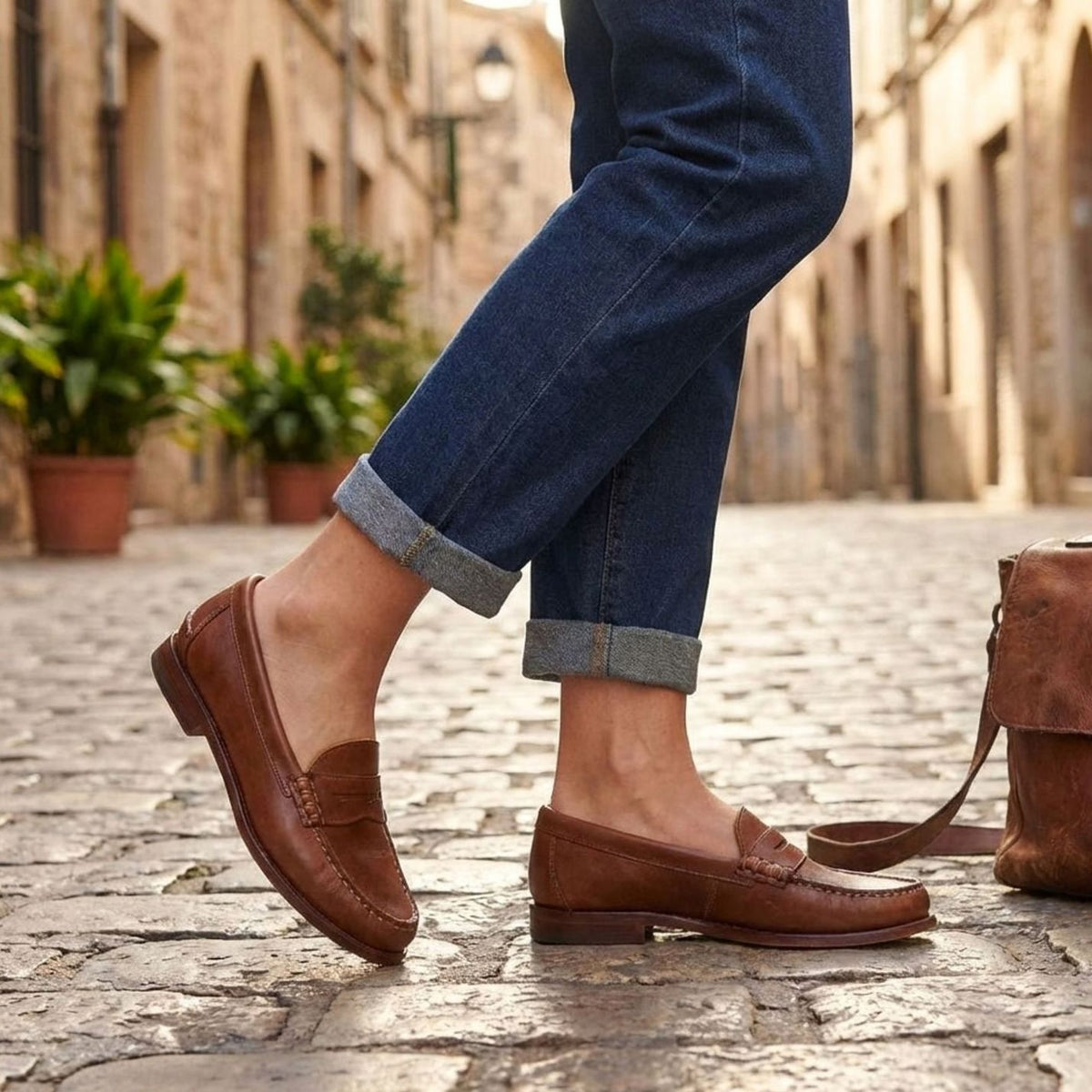Women's Leather Penny Loafers Moccasin-Stitched Slip-On