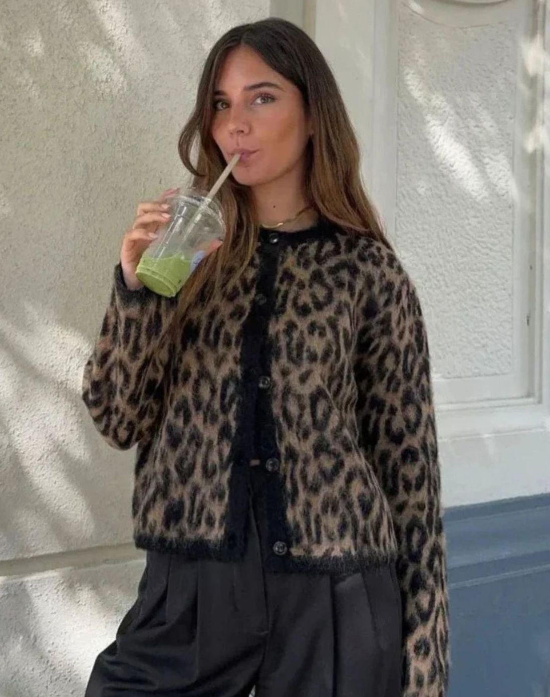 Women's Leopard Print Button-Up Long Sleeve Cardigan - Leopard Print