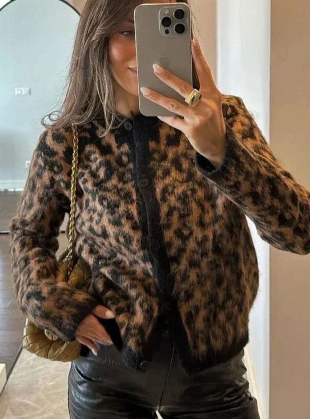 Women's Leopard Print Button-Up Long Sleeve Cardigan