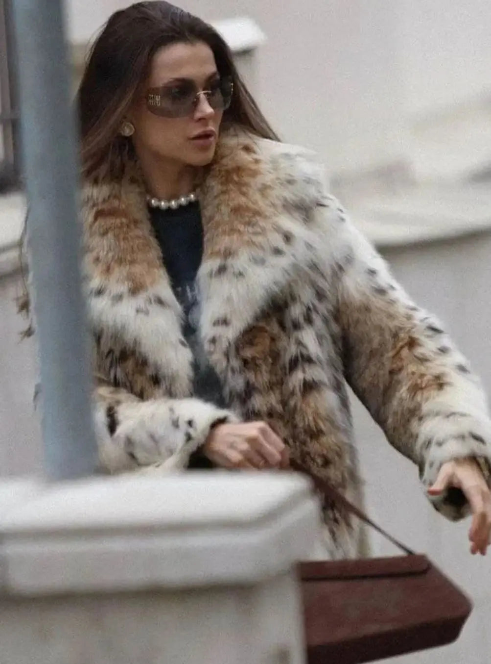 Women's Leopard Print Faux Fur Coat for Ladies