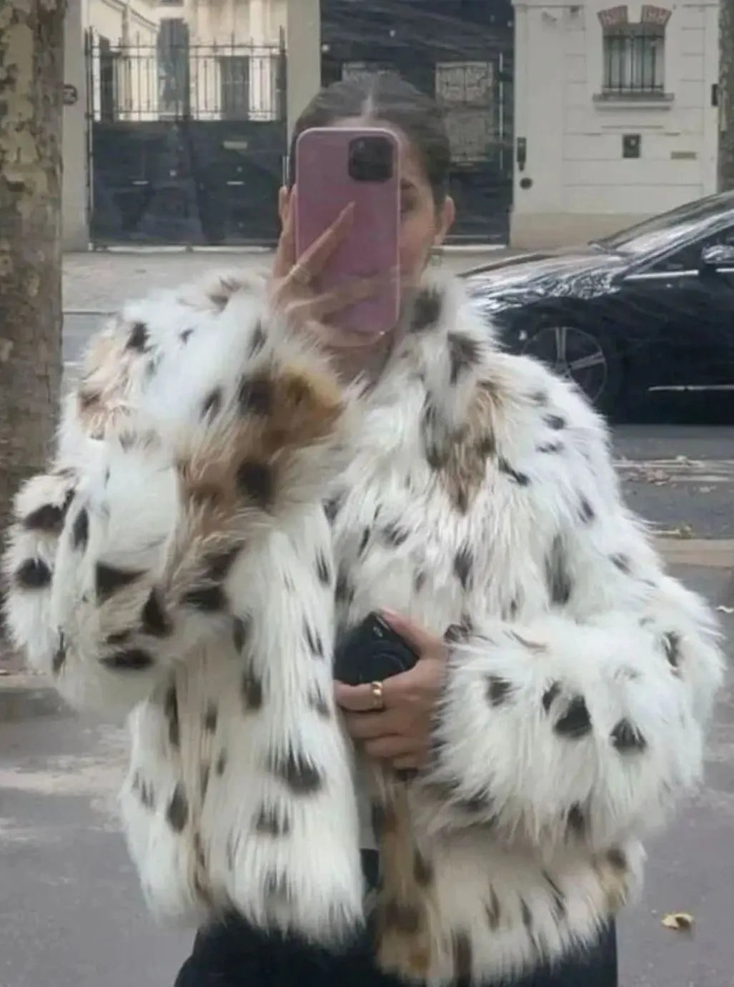 Women's Leopard Print Faux Fur Coat for Ladies