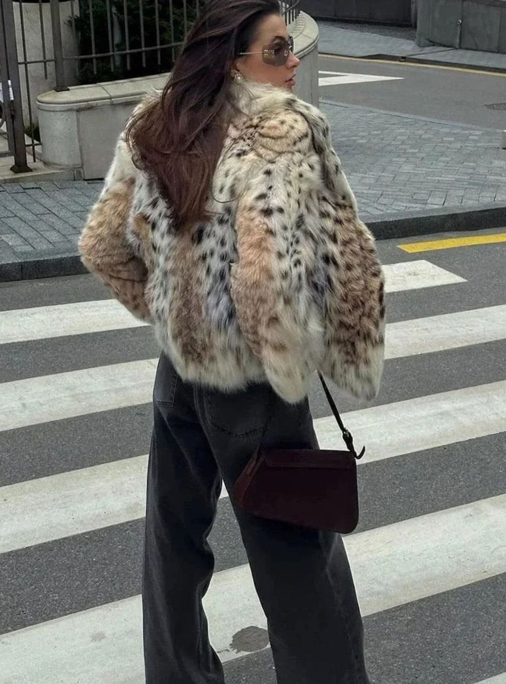 Women's Leopard Print Faux Fur Coat for Ladies, White