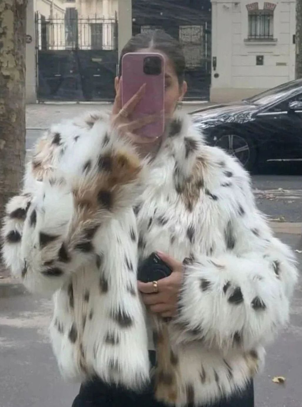 Women's Leopard Print Faux Fur Coat for Ladies, White