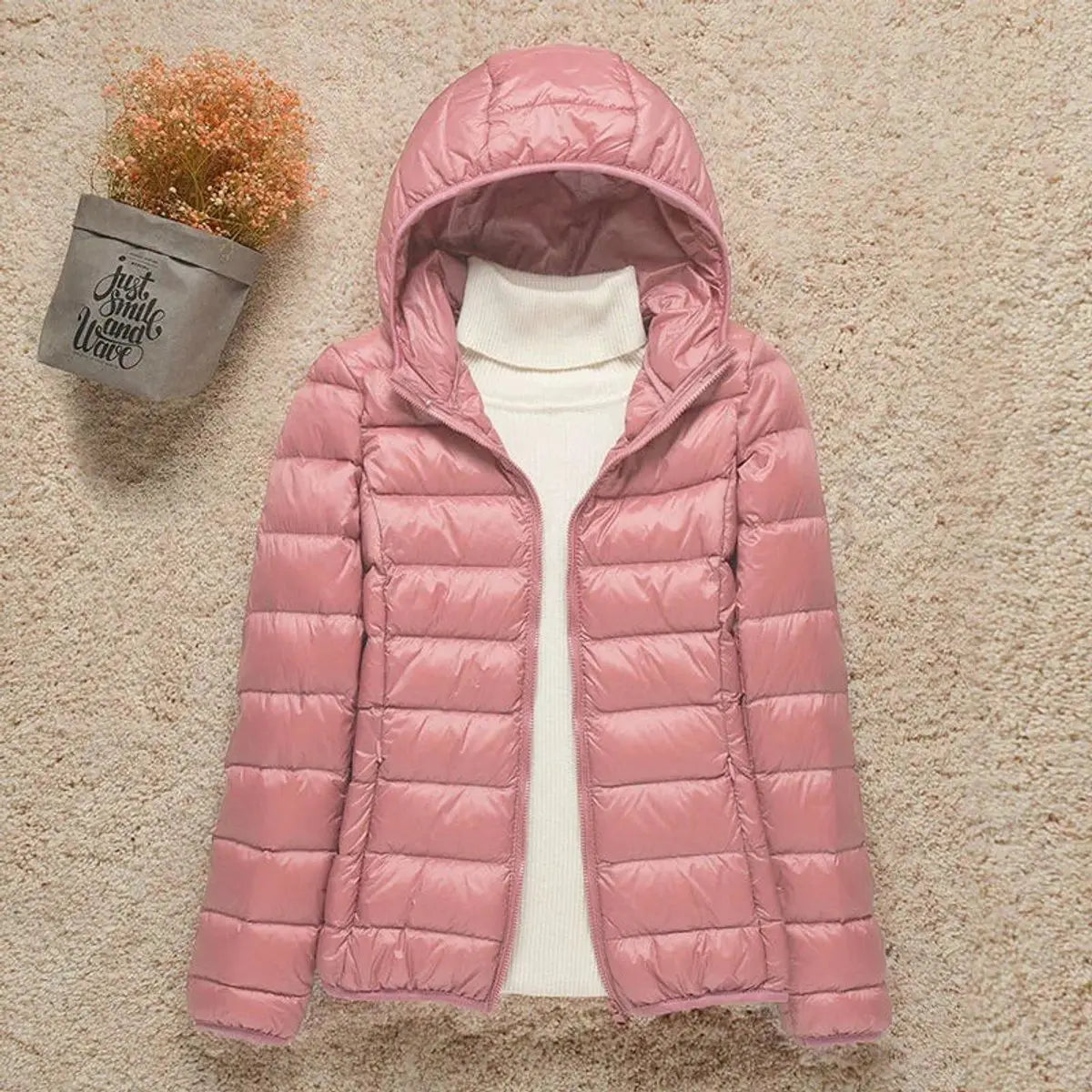 Women's Lightweight Hooded Quilted Jacket Packable Down Puffer - Pink