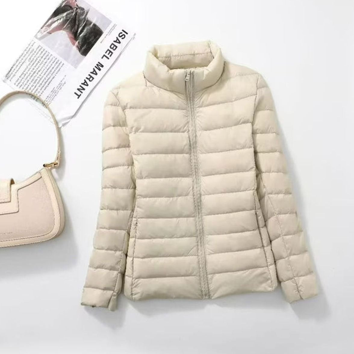 Women's Lightweight Quilted Stand-Collar Spring Jacket - Beige