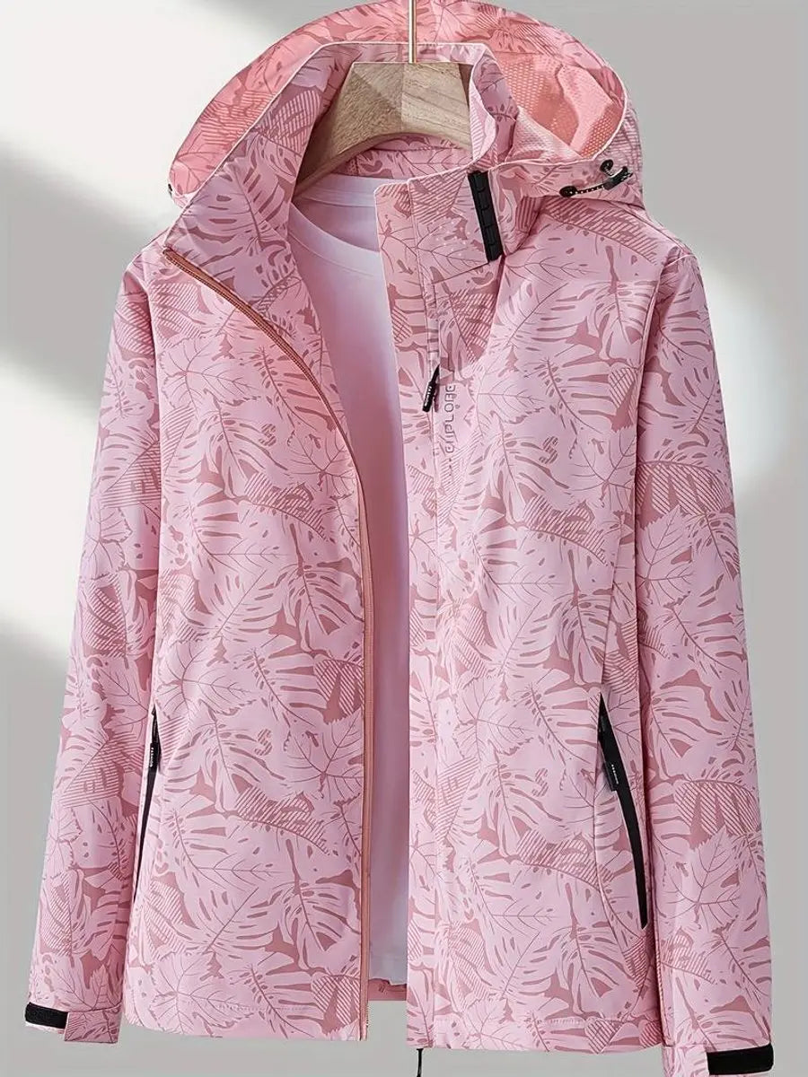 Women's Lightweight Waterproof Windproof Hooded Jacket - Light Pink