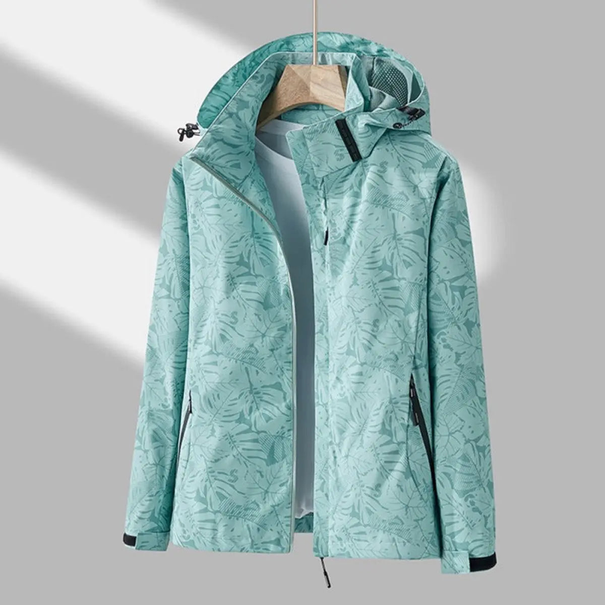 Women's Lightweight Waterproof Windproof Hooded Jacket - Turquoise