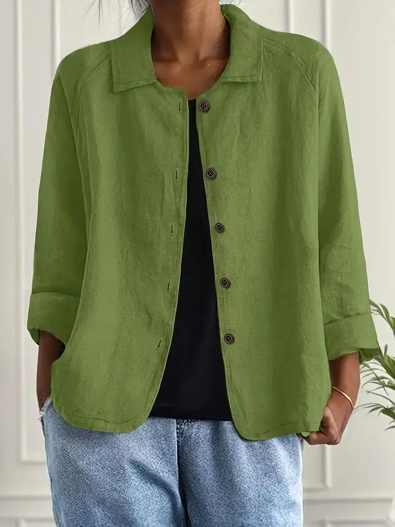 Women's Linen Blazer Lightweight Jacket Button Front - Green