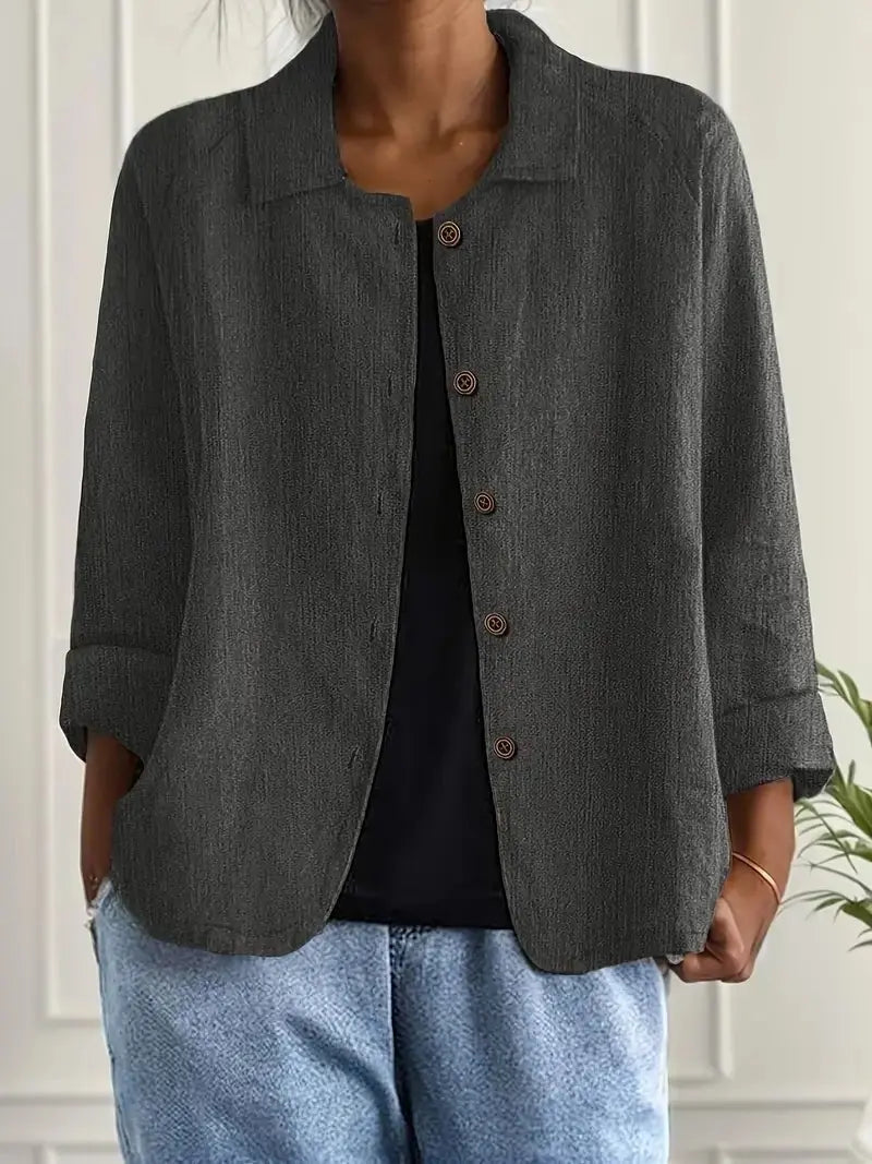 Women's Linen Blazer Lightweight Jacket Button Front - Dark Gray