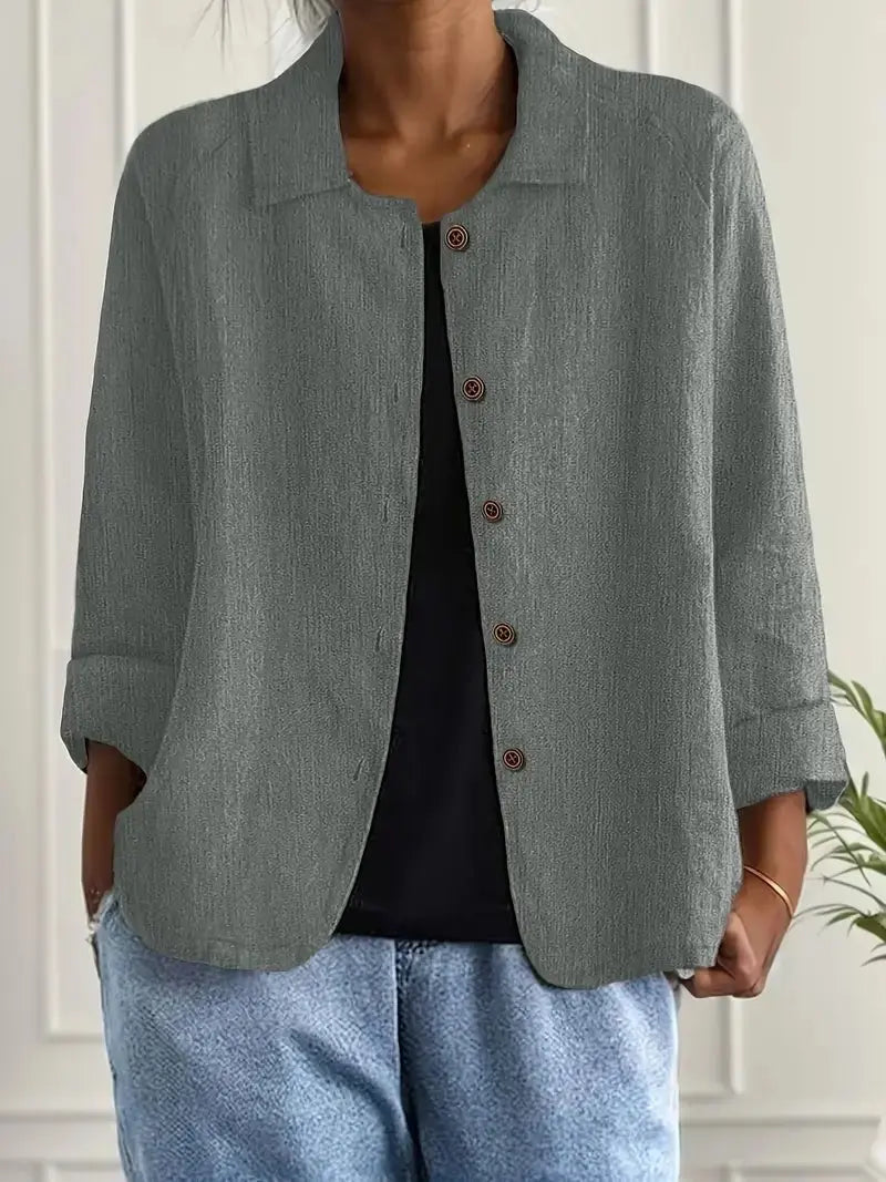 Women's Linen Blazer Lightweight Jacket Button Front