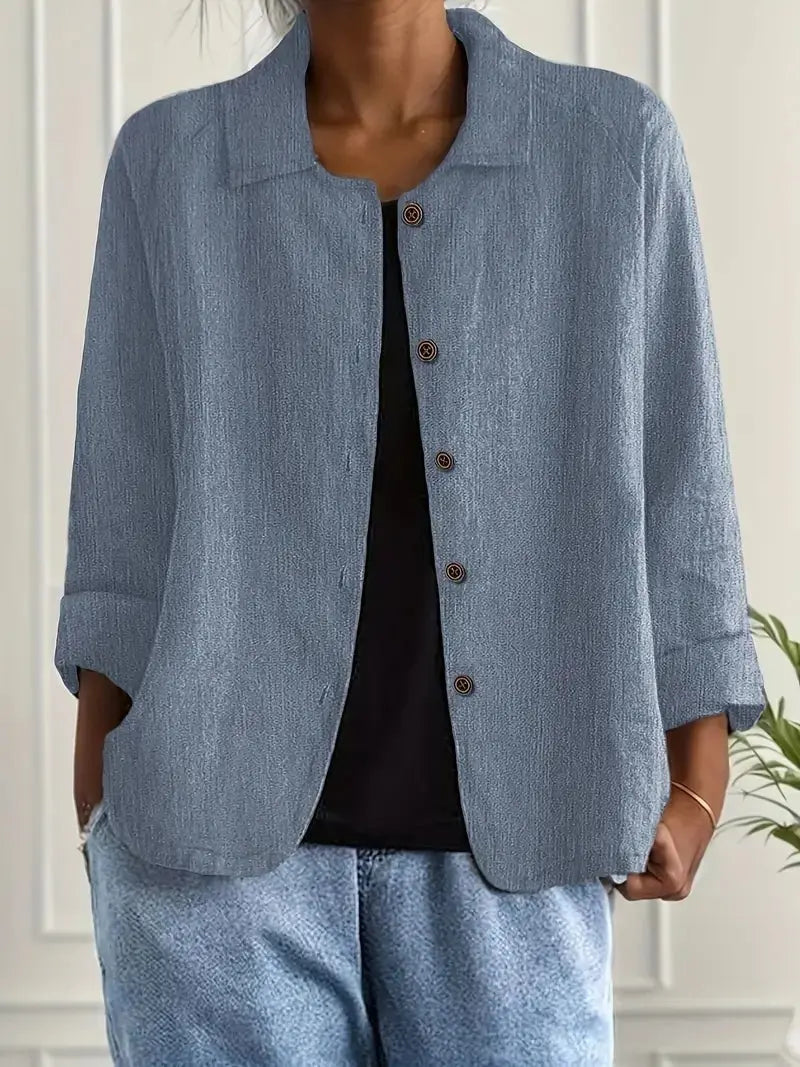 Women's Linen Blazer Lightweight Jacket Button Front - Blue