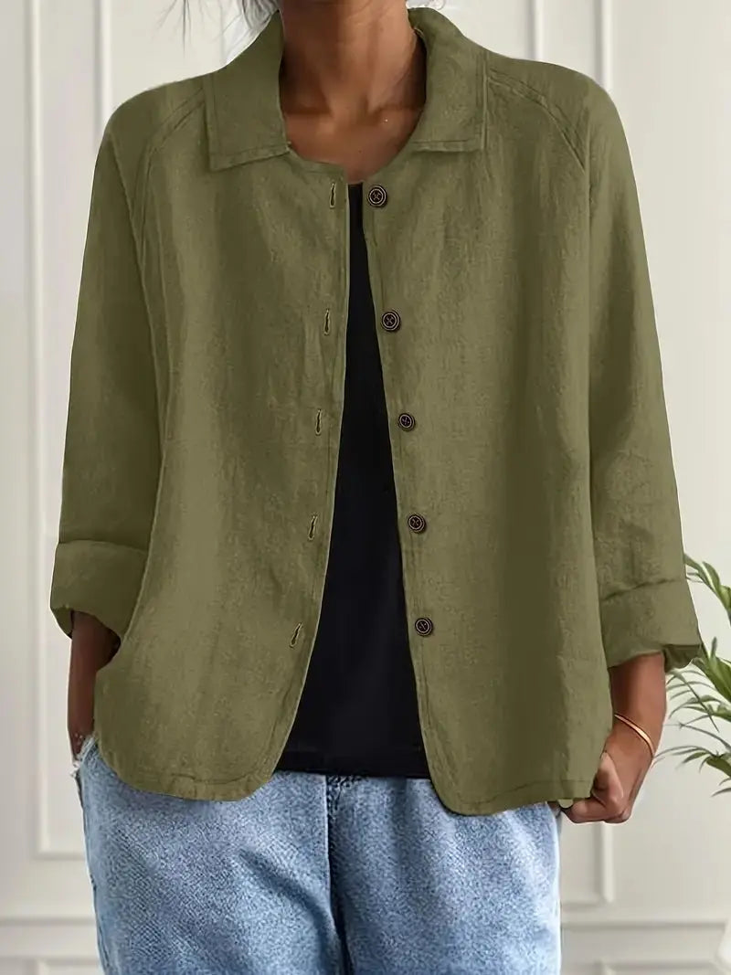 Women's Linen Blazer Lightweight Jacket Button Front - Olive