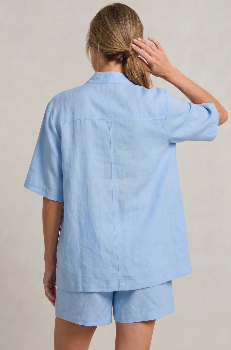 Women's Linen Blend Open-Front Short-Sleeve Cardigan Shorts Set