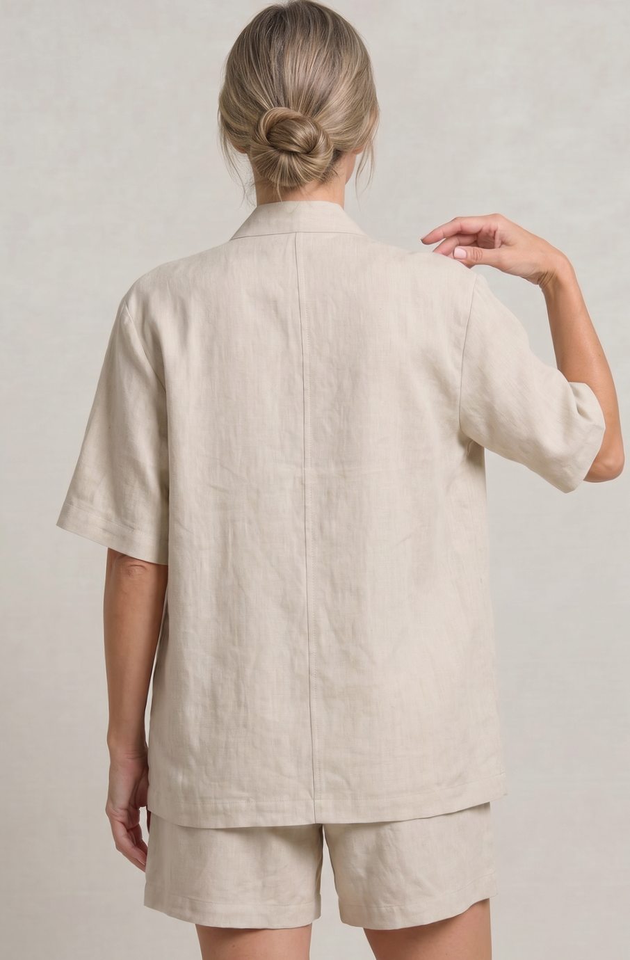 Women's Linen Blend Open-Front Short-Sleeve Cardigan Shorts Set