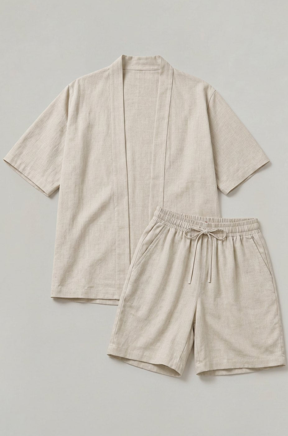 Women's Linen Blend Open-Front Short-Sleeve Cardigan Shorts Set