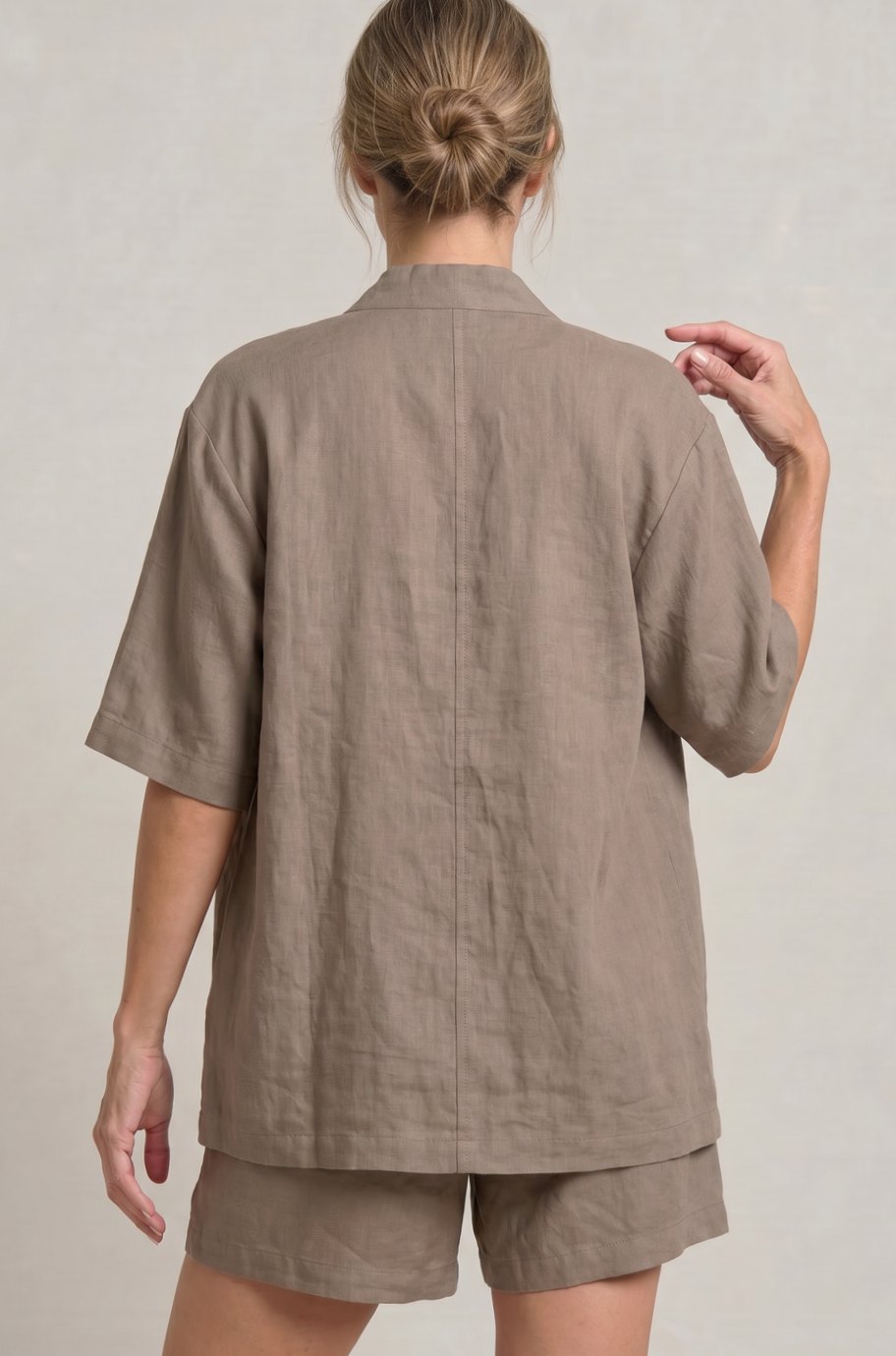 Women's Linen Blend Open-Front Short-Sleeve Cardigan Shorts Set