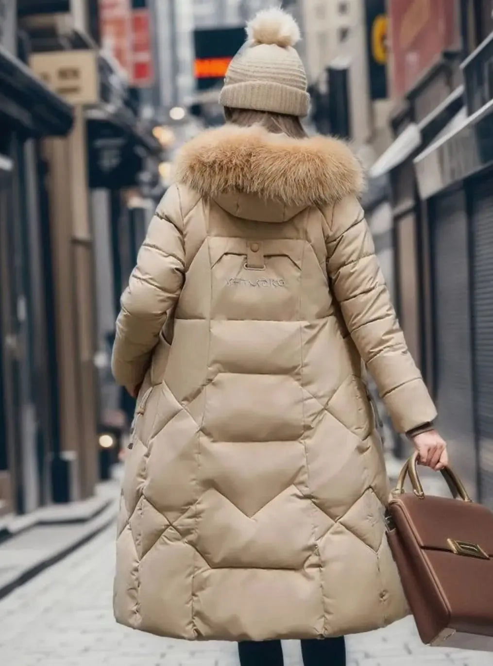 Women's Long Hooded Faux Fur Trim Quilted Coat