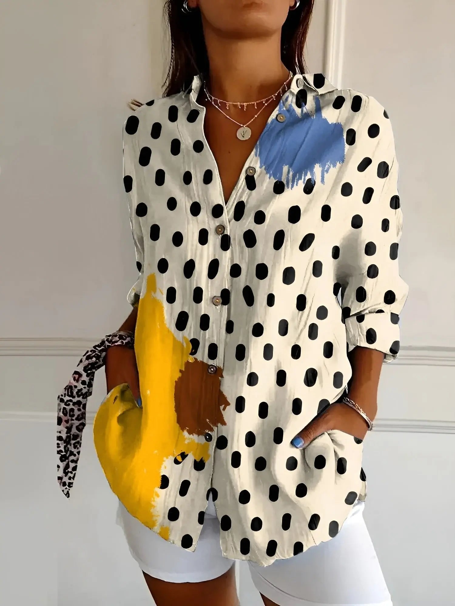 Women's Long Sleeve Blouse Button Down Relaxed Fit - Cow Prints