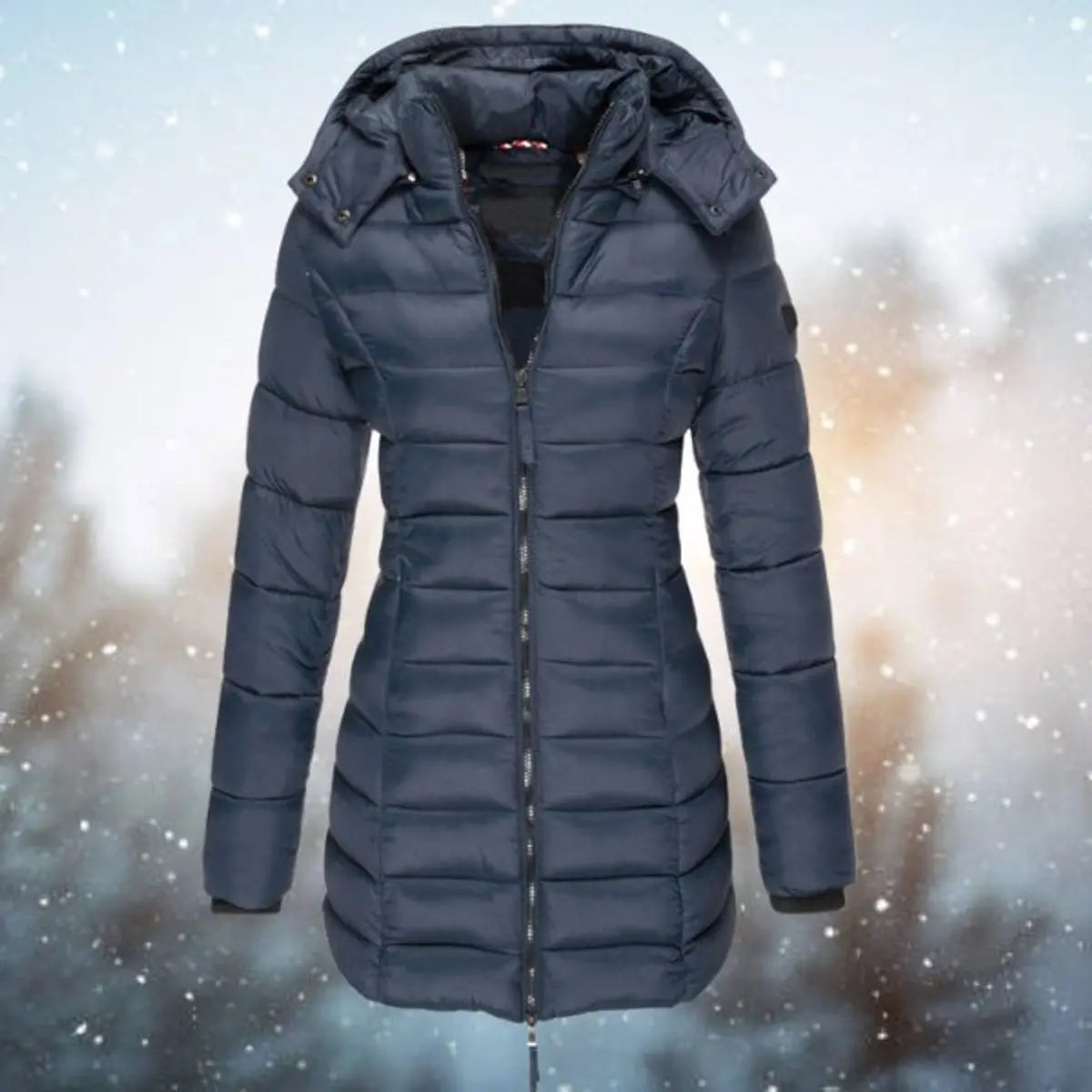 Women's Longline Hooded Quilted Jacket Padded Puffer Coat - Navy Blue