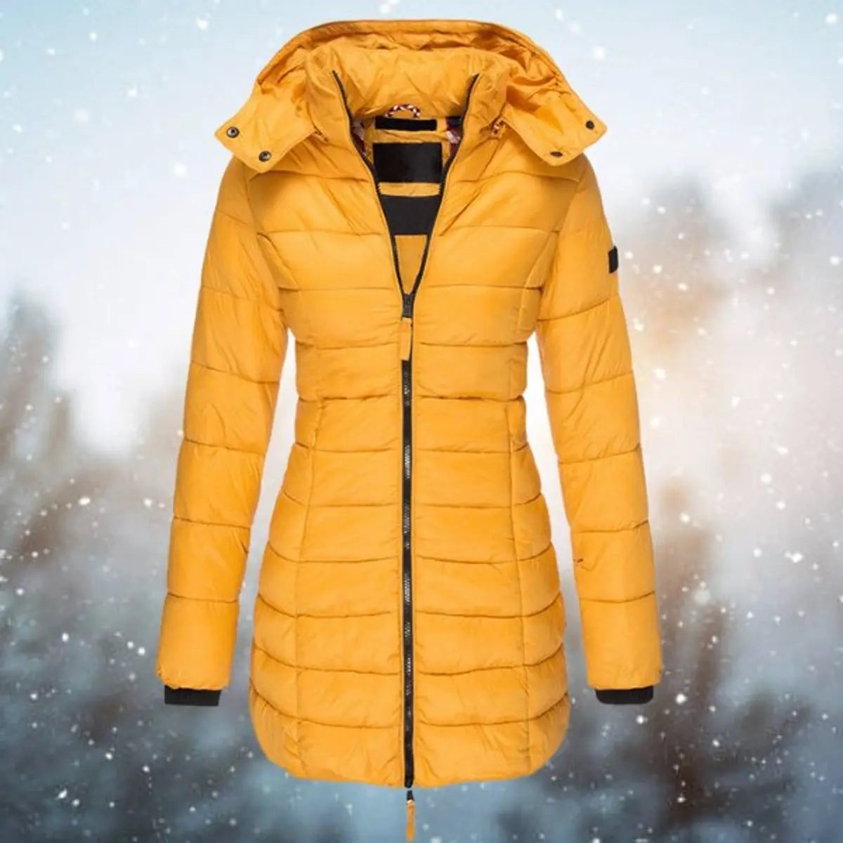 Women's Longline Hooded Quilted Jacket Padded Puffer Coat - Yellow