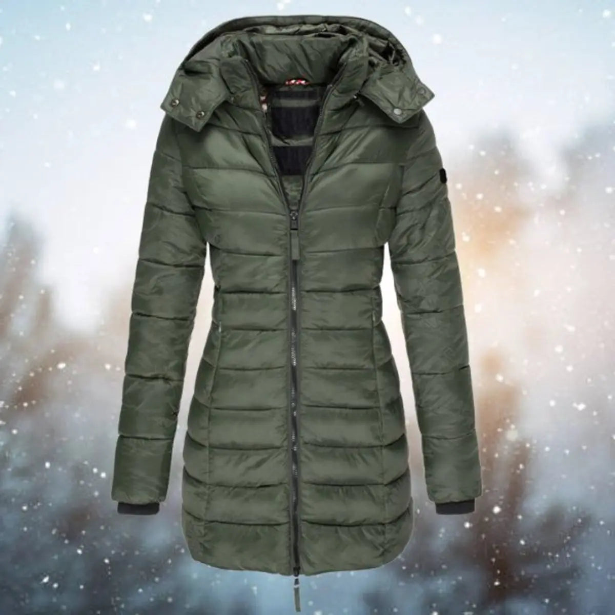 Women's Longline Hooded Quilted Jacket Padded Puffer Coat - Green