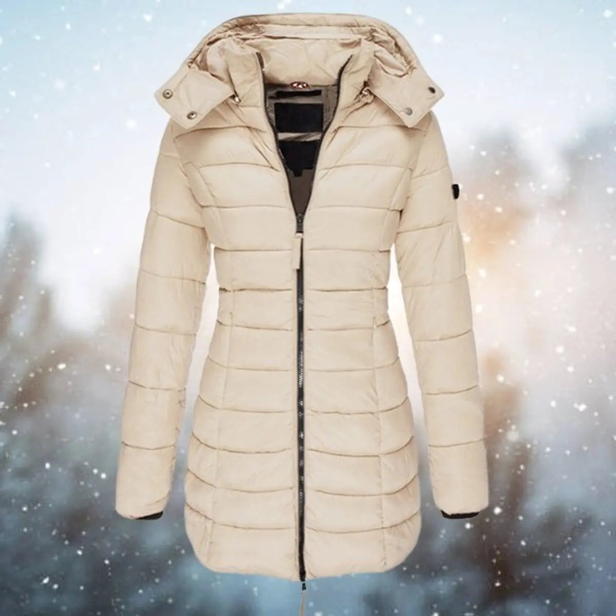 Women's Longline Hooded Quilted Jacket Padded Puffer Coat - Khaki