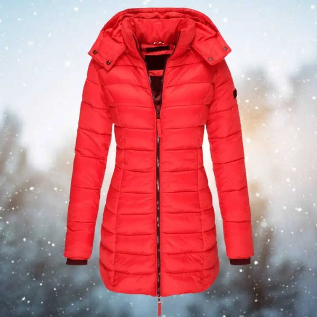 Women's Longline Hooded Quilted Jacket Padded Puffer Coat - Red