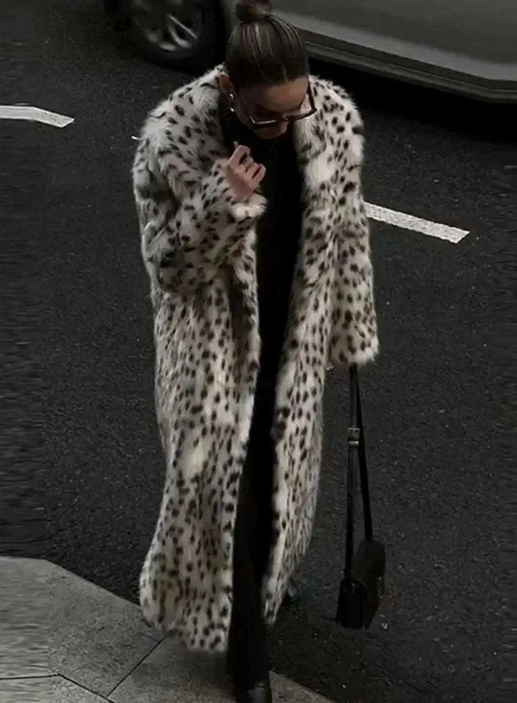 Women's Longline Leopard Print Faux Fur Coat