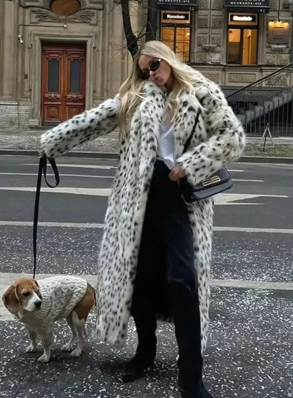 Women's Longline Leopard Print Faux Fur Coat