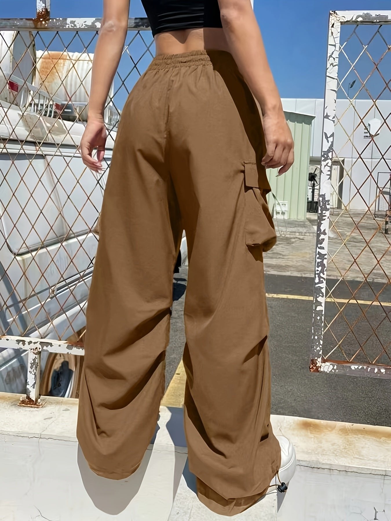 Women's Loose Fit Cargo Parachute Trousers Wide Leg