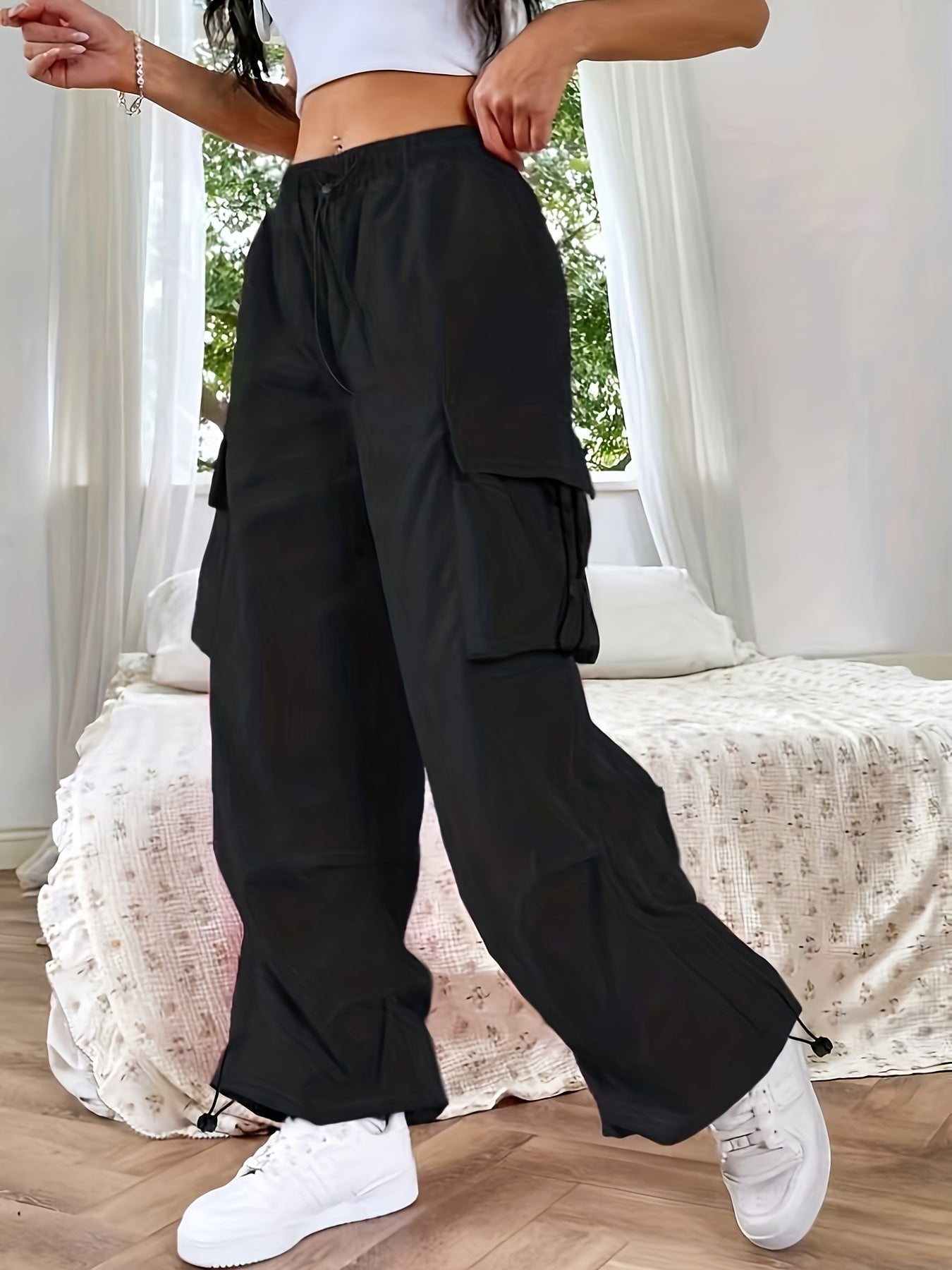 Women's Loose Fit Cargo Parachute Trousers Wide Leg