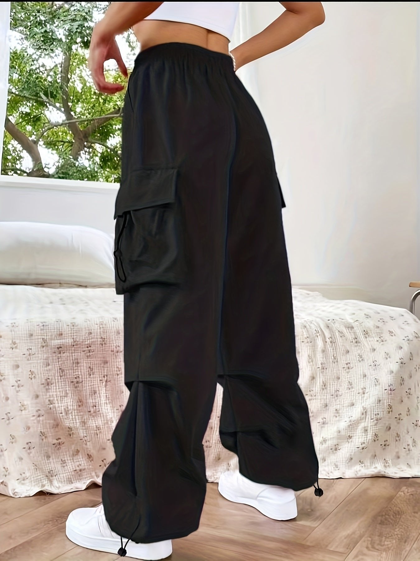 Women's Loose Fit Cargo Parachute Trousers Wide Leg