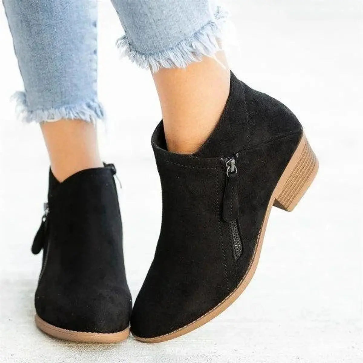 Women's Low-Heel Suede Zip-Up Ankle Boots