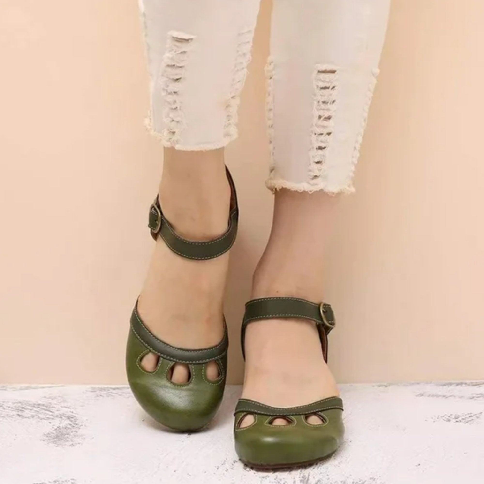 Women's Mary Jane Flats Ankle Strap Cutout Detail - Green