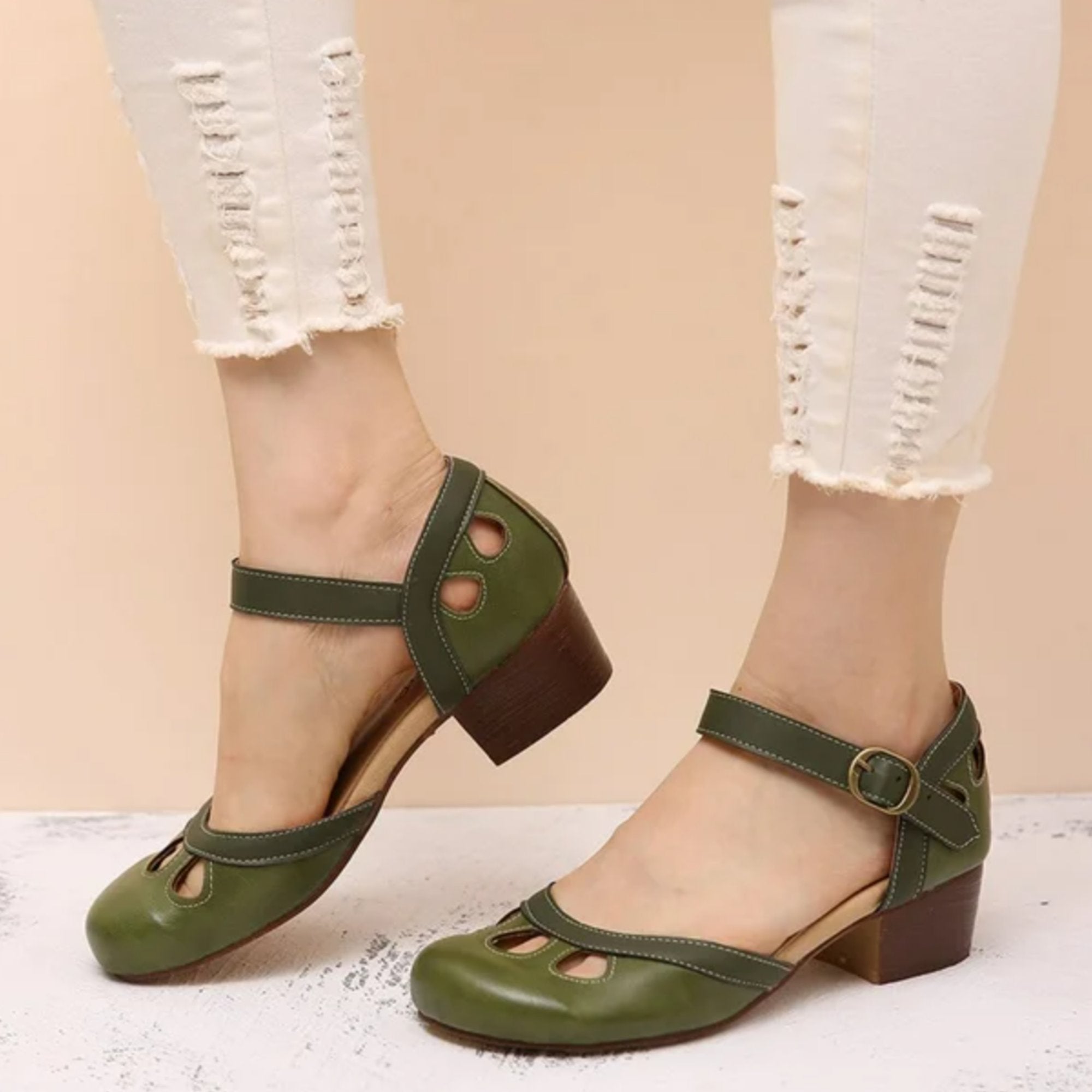 Women's Mary Jane Flats Ankle Strap Cutout Detail