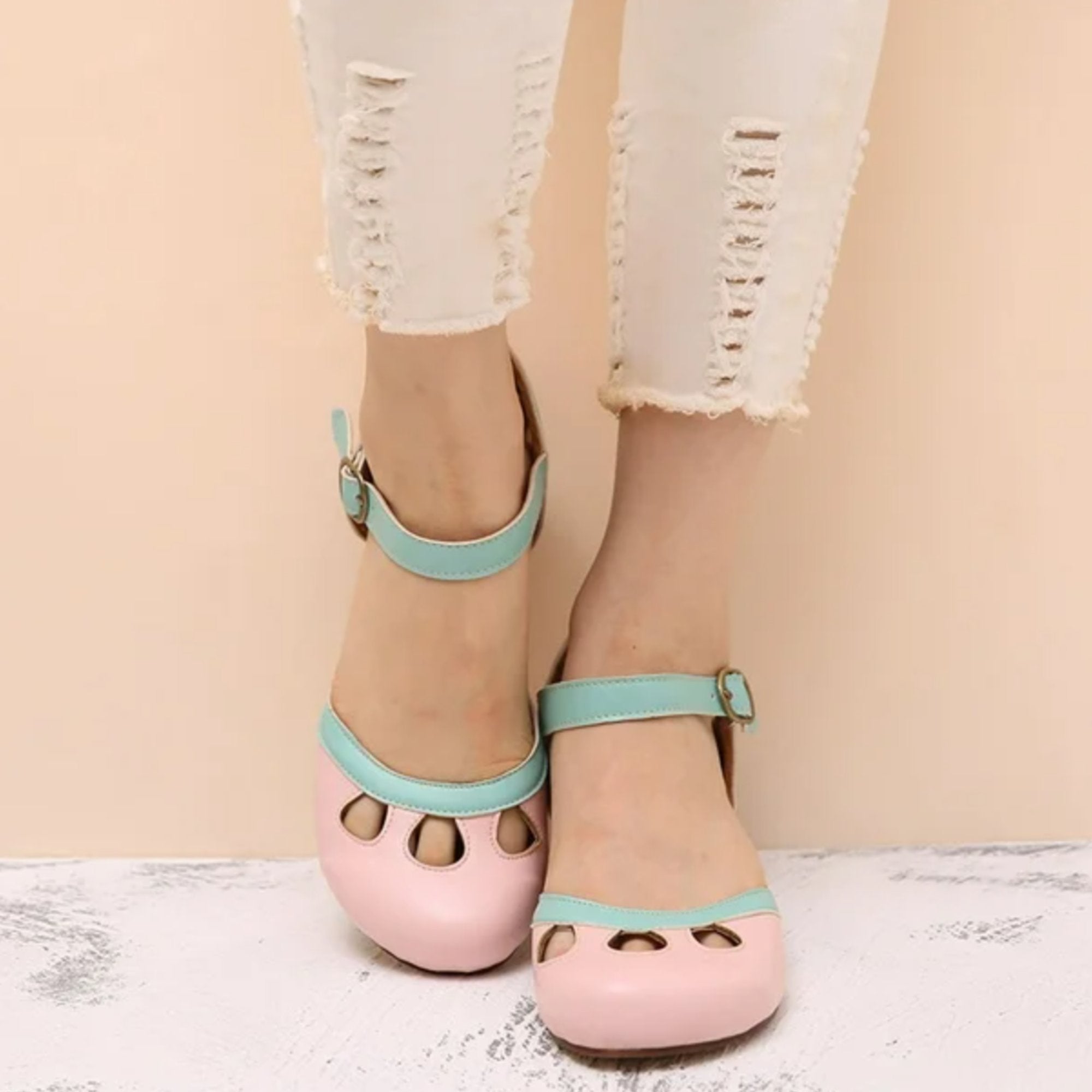 Women's Mary Jane Flats Ankle Strap Cutout Detail - Pink