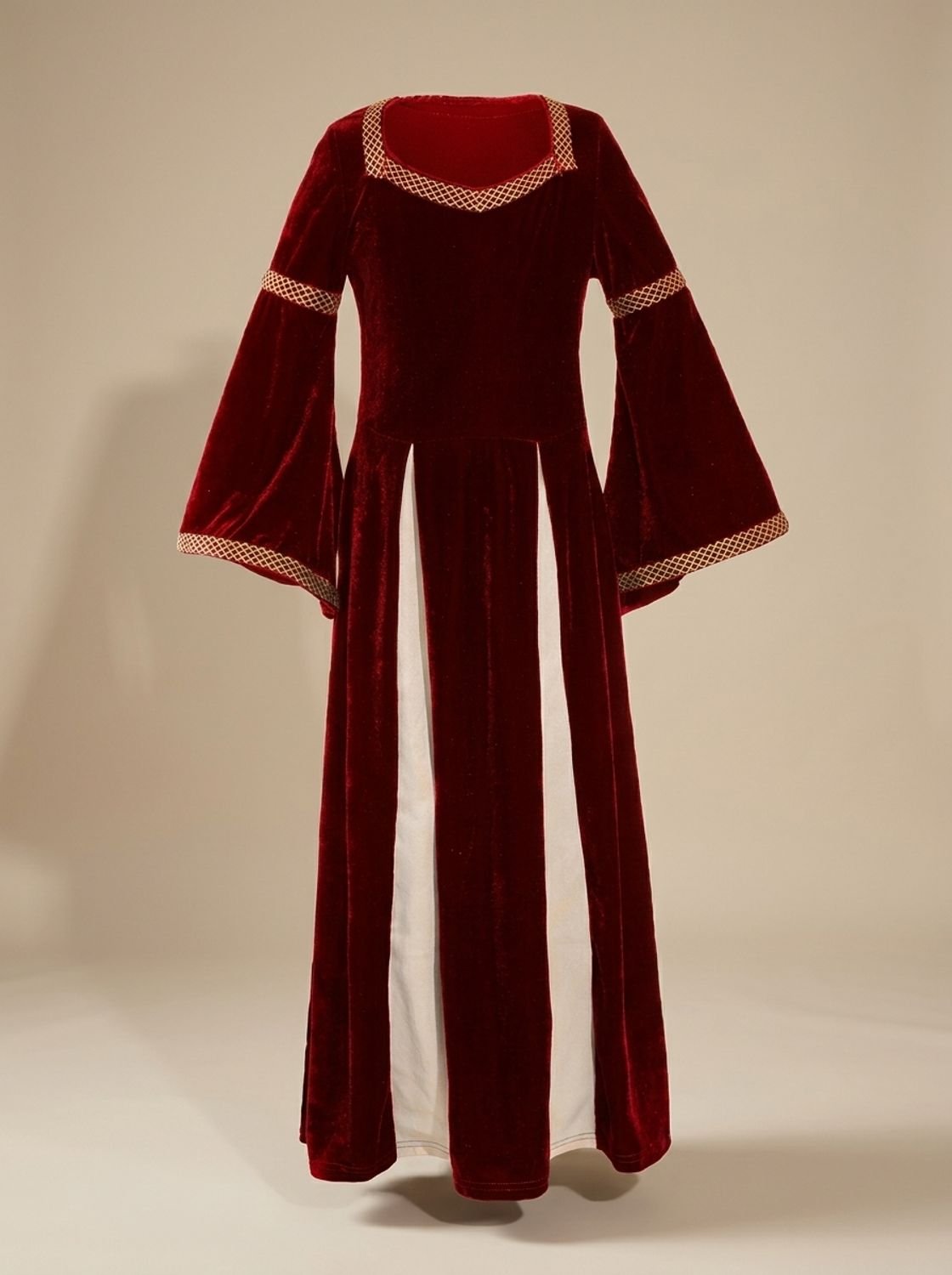 Women's Medieval Velvet Dress Flared Sleeves Square Neck Maxi Gown - Burgundy Red