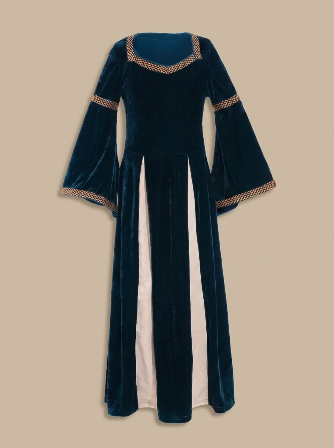 Women's Medieval Velvet Dress Flared Sleeves Square Neck Maxi Gown - Dark Blue