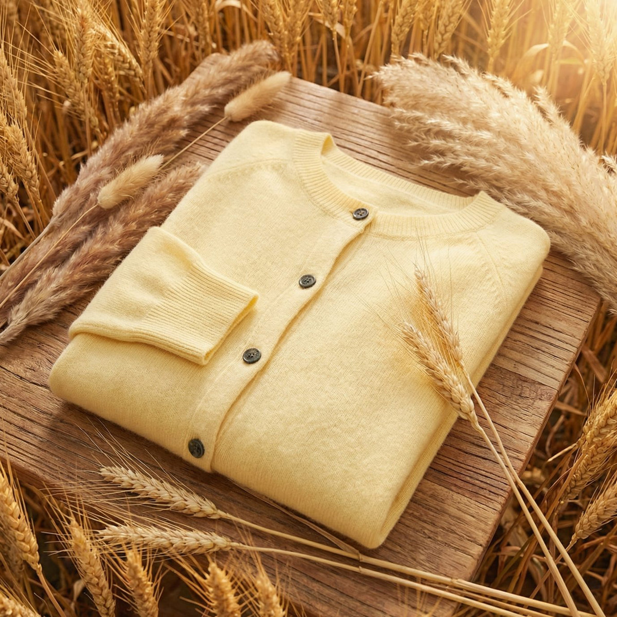Women's Merino Wool Long-Sleeve Button-Up Cardigan - Yellow