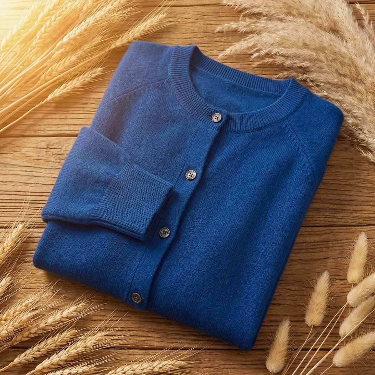 Women's Merino Wool Long-Sleeve Button-Up Cardigan - Blue