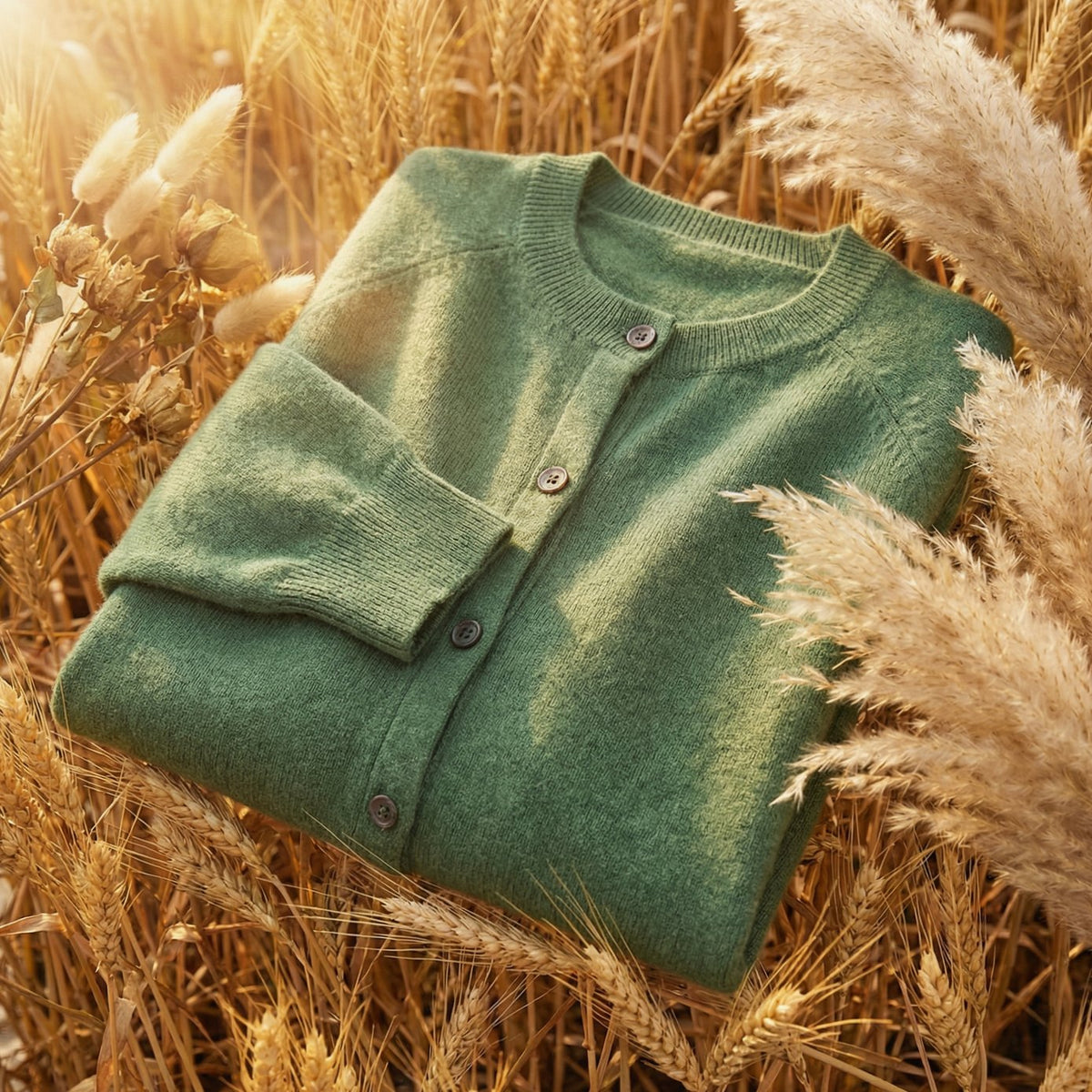 Women's Merino Wool Long-Sleeve Button-Up Cardigan - Green