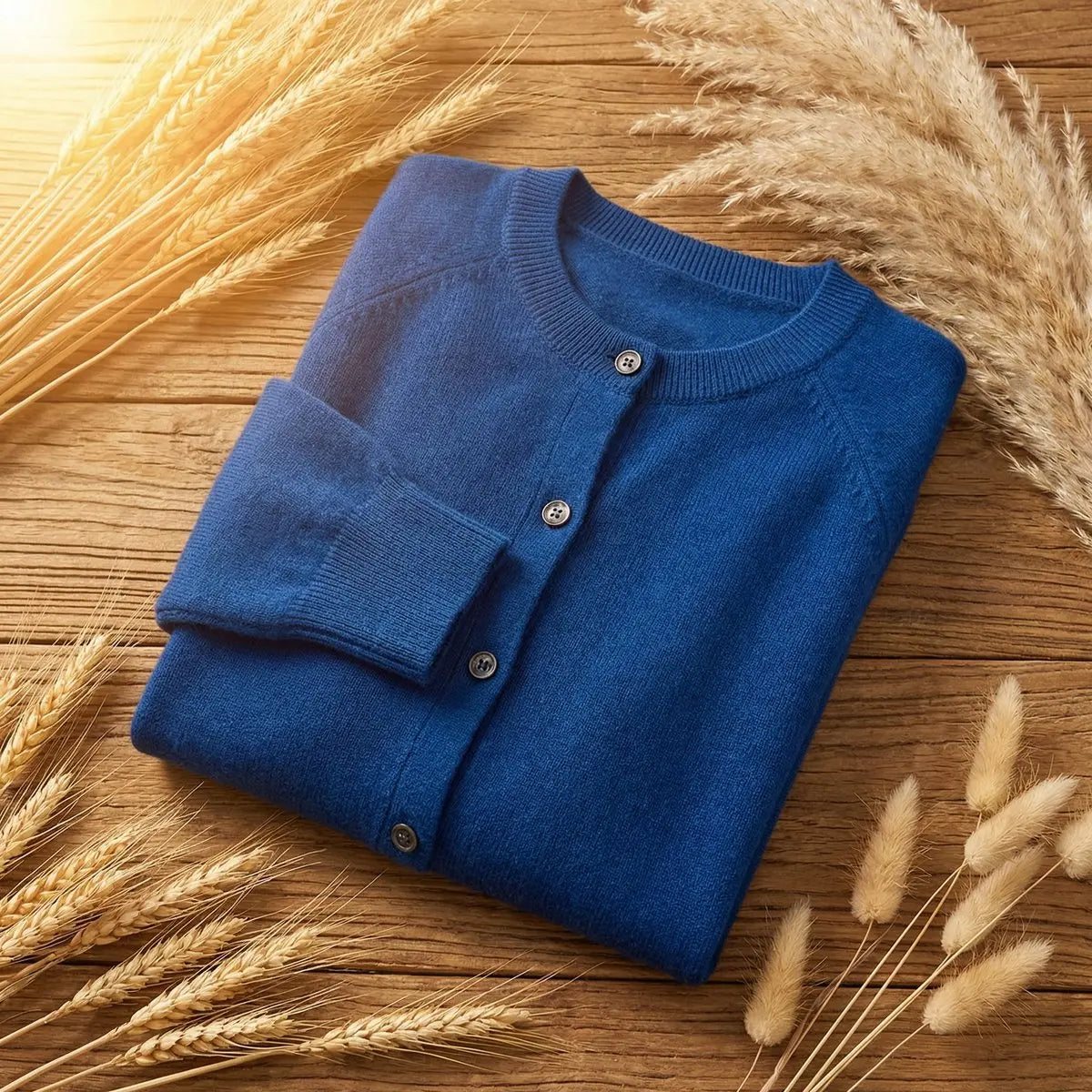 Women's Merino Wool Long Sleeve Knit Jumper Cardigan - Blue